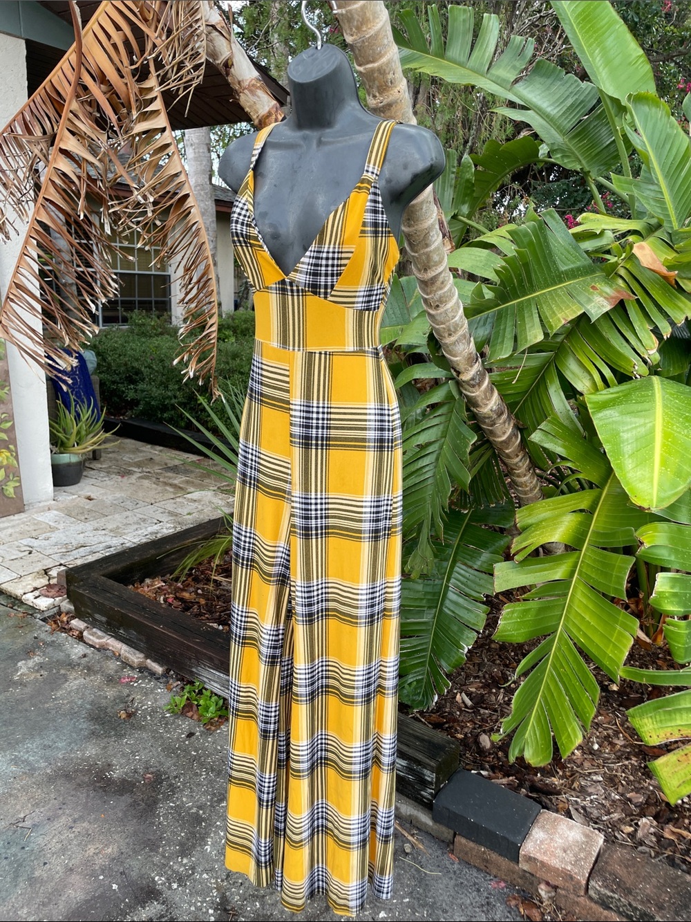 plaid wide leg jumpsuit